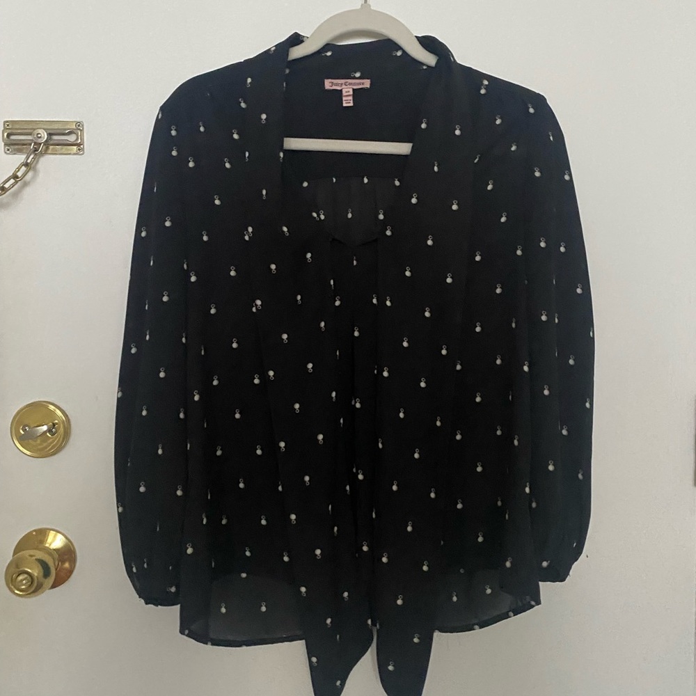 Juicy Couture Black Blouse with White Pattern. size xs.